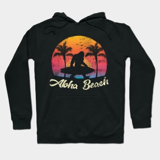 Retro Bigfoot Sasquatch Silhouette Aloha Hawaiian Beach Hoodie